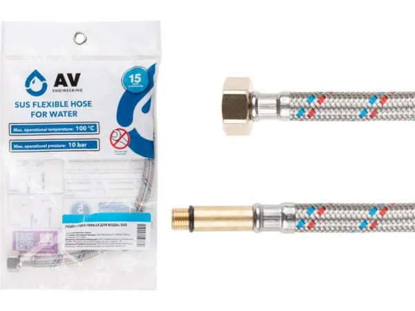 Подводка гибкая, SUS, иголка м10 длинная - гайка 1/2" 60 см AV Engineering