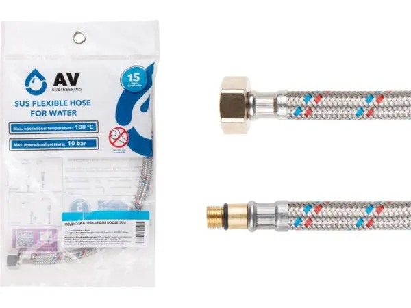 Подводка гибкая, SUS, иголка м10 короткая - гайка 1/2" 60 см AV Engineering