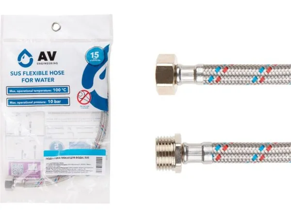 Подводка гибкая, SUS, гайка 3/4" - штуцер 3/4" 60см AV Engineering