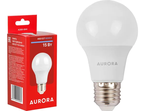 Лампа светодиодная A60 СТАНДАРТ 15Вт 230В E27 6000K AURORA