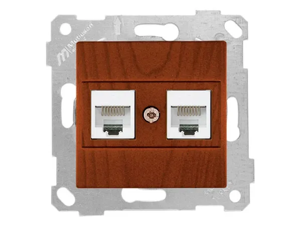 Розетка компьютерная 2xRJ45 (Cat5e, скрытая, без рамки) вишня, RITA, MUTLUSAN
