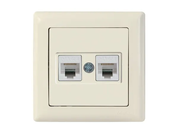 Розетка компьютерная 2xRJ45 (Cat6, скрытая) кремовая, DARIA, MUTLUSAN