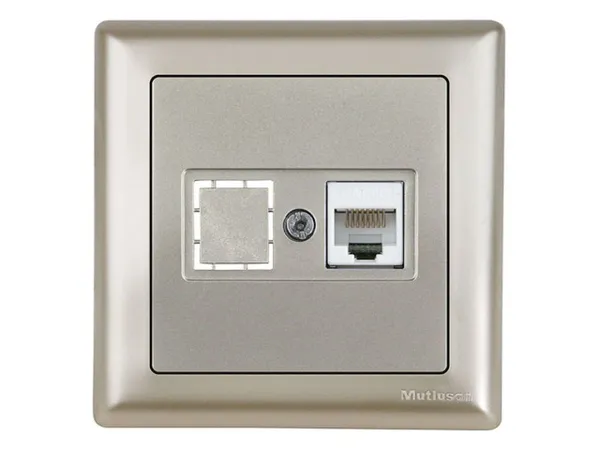 Розетка компьютерная 1xRJ45 (Cat5e, скрытая, с рамкой) титан, DARIA, MUTLUSAN