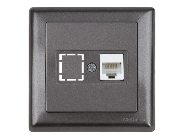 Розетка компьютерная 1xRJ45 (Cat5e, скрытая, с рамкой) дымчатый, DARIA, MUTLUSAN