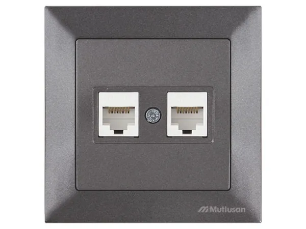 Розетка компьютерная 2xRJ45 (Cat6, скрытая) дымчатая, DARIA, MUTLUSAN