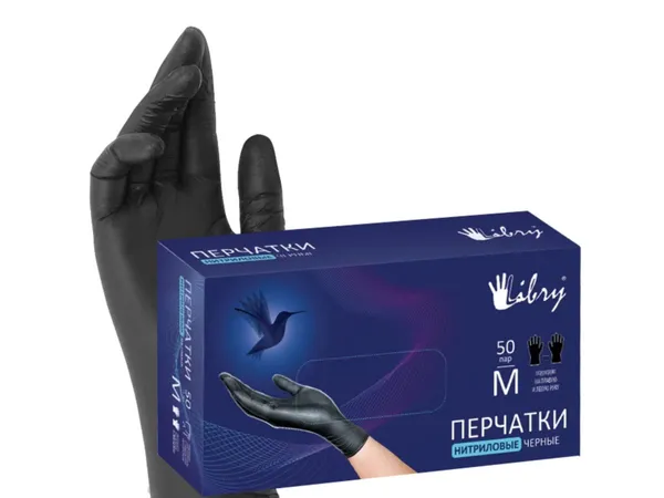 Перчатки нитриловые, р-р М, уп. 50 пар. черные LIBRY