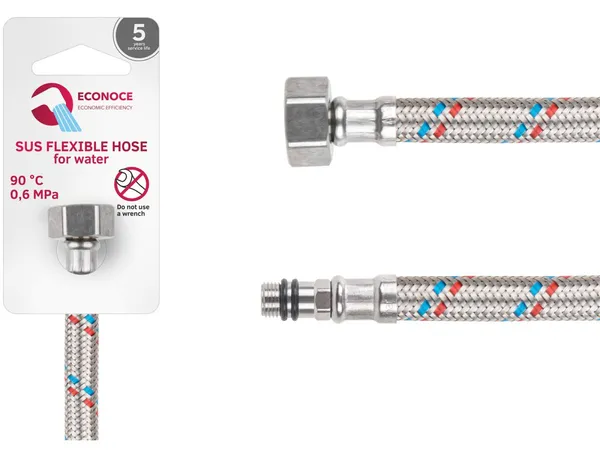 Подводка гибкая, SUS, иголка м10 короткая - гайка 1/2" 120 см ECONOCE