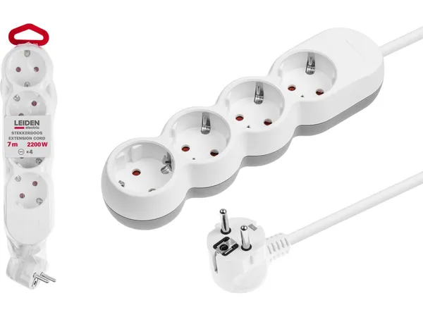 Удлинитель 7м (4 роз., 2,2кВт, с/з, ПВС 3х1,00) LEIDEN ELECTRIC