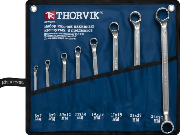 Набор ключей накидных Thorvik ORWS008, 75°, в сумке, 6-27 мм, 8 предметов