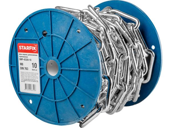 Цепь сварная длиннозвенная, оцинк. М8 DIN 763 (бухта 10 м) STARFIX