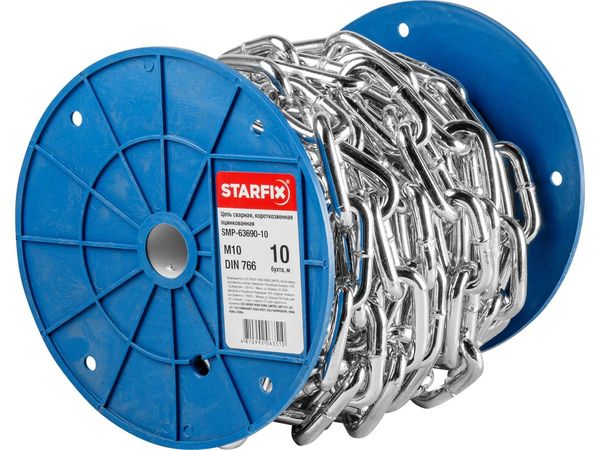 Цепь сварная короткозвенная, оцинк. М10 DIN 766 (бухта 10 м) STARFIX