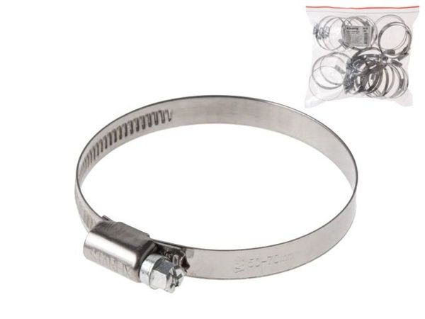 Хомут червячный 60-80 мм, нерж.сталь (W2) (25 шт в пакете) STARFIX