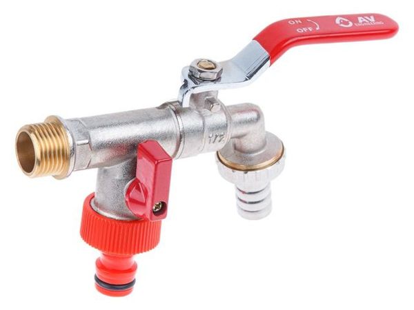 Кран водоразборный 1/2" нар. настенный со штуцером, AV Engineering
