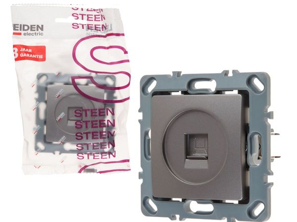 Розетка компьютерная 1xRJ45 (скрытая, механизм, Cat5e) алюминий, Steen, LEIDEN ELECTRIC