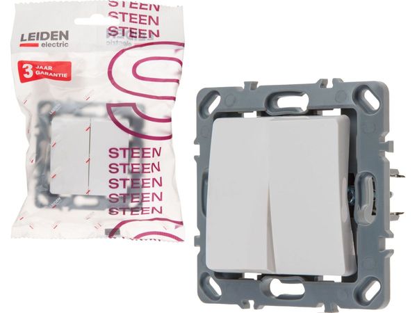 Выключатель 2 клав. (скрытый, механизм, 10А) белый, Steen, LEIDEN ELECTRIC