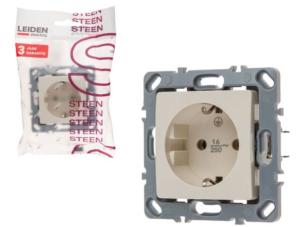 Розетка 1-ая (скрытая, механизм, шторки, с/з) бежевая, Steen, LEIDEN ELECTRIC