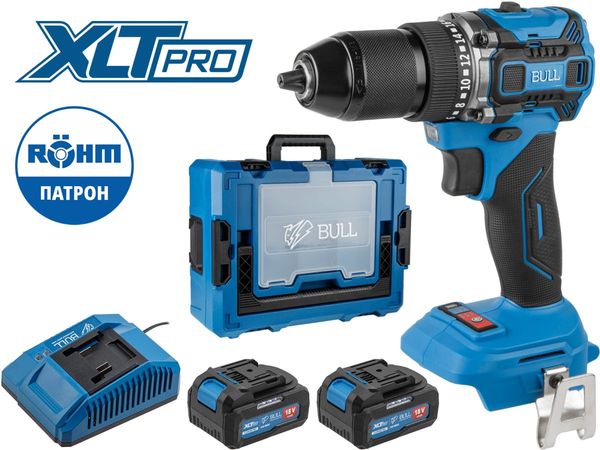 Аккум. дрель-шуруповерт BULL SR 1807 R-series Xcase XLTpro БЕСЩЕТ., 18 В, 60 Н*м, 2х4 А*ч, з/у 4 А