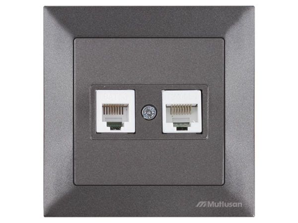 Розетка телефонная + компьютерная (RJ12+Cat5e, скрытая) дымчатая, DARIA, MUTLUSAN