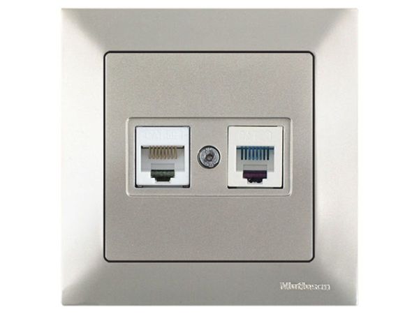 Розетка телефонная + компьютерная (RJ12+Cat5e, скрытая) титан, DARIA, MUTLUSAN