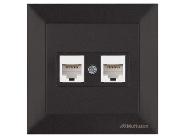 Розетка компьютерная 2xRJ45 (Cat6, скрытая) черная, DARIA, MUTLUSAN