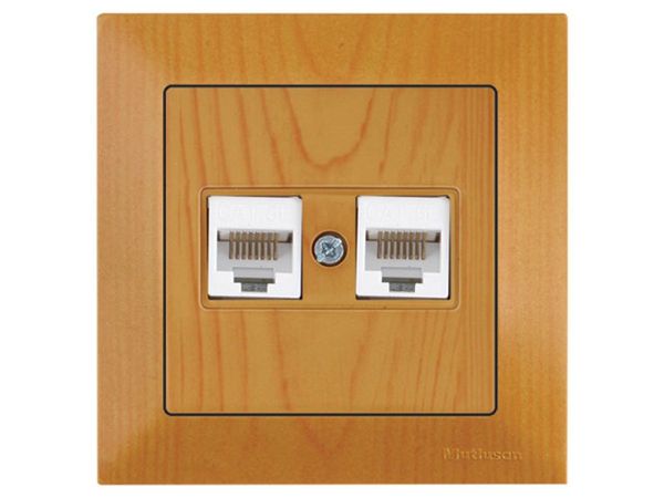 Розетка компьютерная 2xRJ45 (Cat5e, скрытая) дуб, DARIA, MUTLUSAN