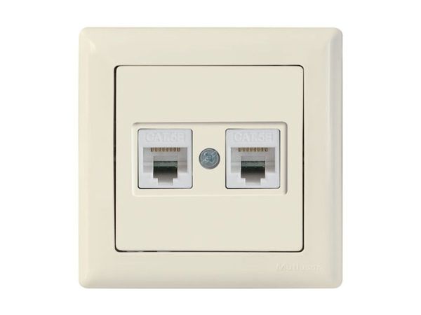 Розетка компьютерная 2xRJ45 (Cat5e, скрытая) кремовая, DARIA, MUTLUSAN