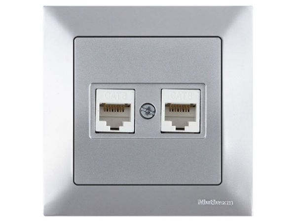 Розетка компьютерная 2xRJ45 (Cat6, скрытая) серебро, DARIA, MUTLUSAN