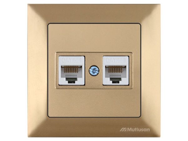 Розетка компьютерная 2xRJ45 (Cat5e, скрытая) золото, DARIA, MUTLUSAN