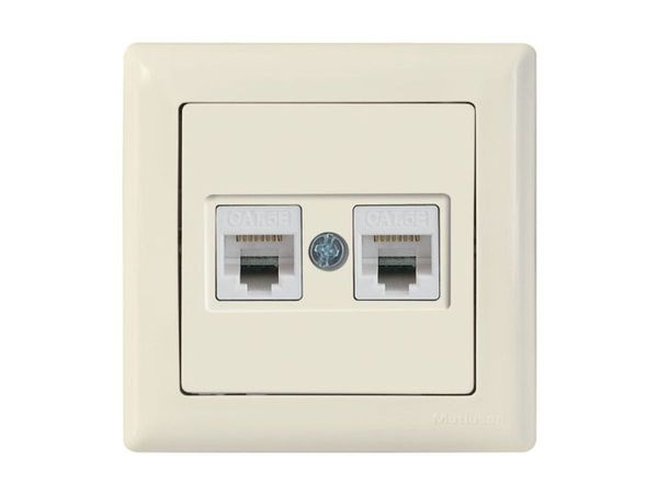 Розетка компьютерная 2xRJ45 (Cat6, скрытая) кремовая, DARIA, MUTLUSAN