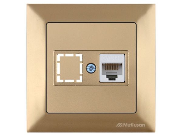 Розетка компьютерная 1xRJ45 (Cat5e, скрытая) золото, DARIA, MUTLUSAN