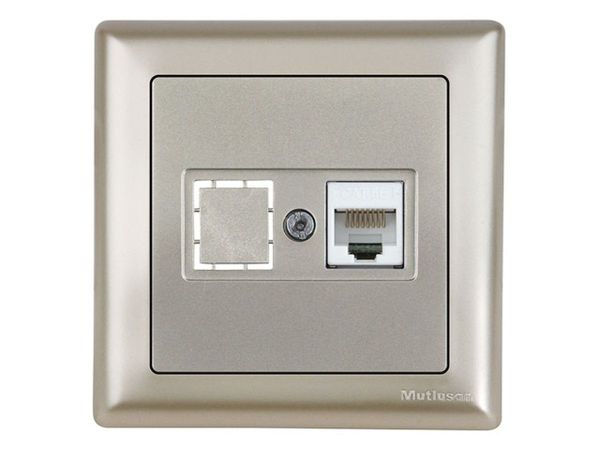 Розетка компьютерная 1xRJ45 (Cat5e, скрытая, с рамкой) титан, DARIA, MUTLUSAN