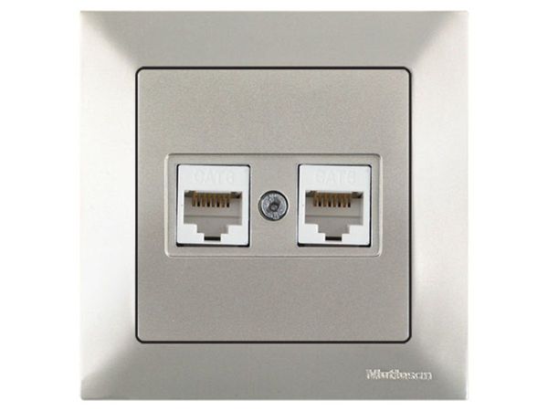 Розетка компьютерная 2xRJ45 (Cat6, скрытая) титан, DARIA, MUTLUSAN