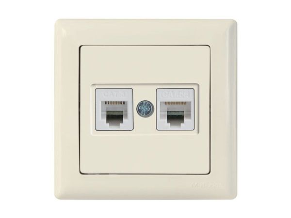 Розетка телефонная + компьютерная (RJ12+Cat5e, скрытая) кремовая, DARIA, MUTLUSAN