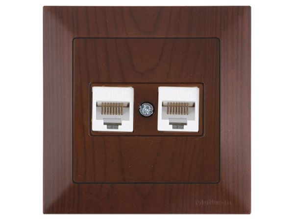 Розетка компьютерная 2xRJ45 (Cat5e, скрытая) орех, DARIA, MUTLUSAN