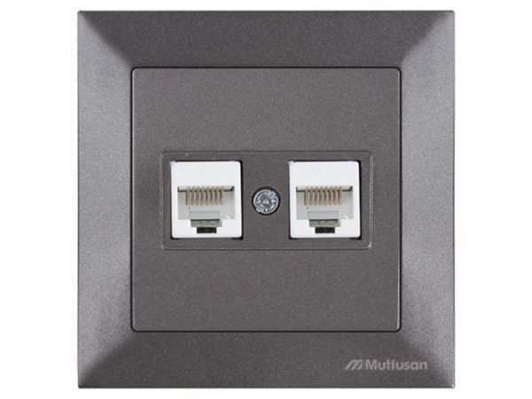 Розетка компьютерная 2xRJ45 (Cat5e, скрытая) дымчатая, DARIA, MUTLUSAN