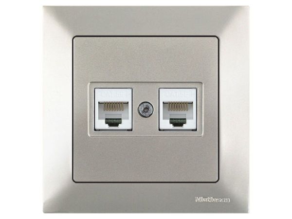 Розетка компьютерная 2xRJ45 (Cat5e, скрытая) титан, DARIA, MUTLUSAN