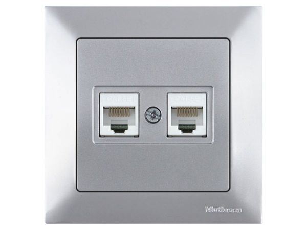 Розетка компьютерная 2xRJ45 (Cat5e, скрытая) серебро, DARIA, MUTLUSAN