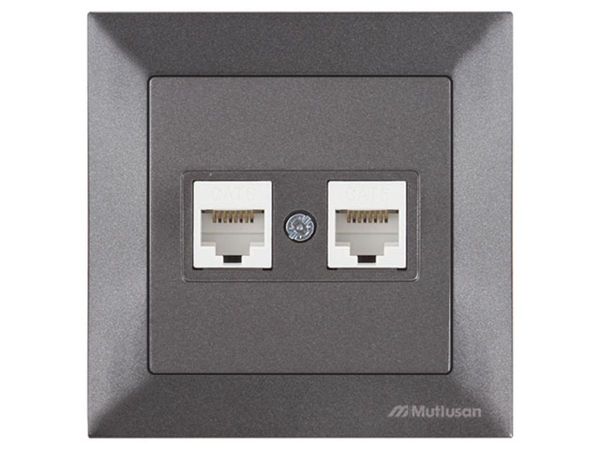 Розетка компьютерная 2xRJ45 (Cat6, скрытая) дымчатая, DARIA, MUTLUSAN