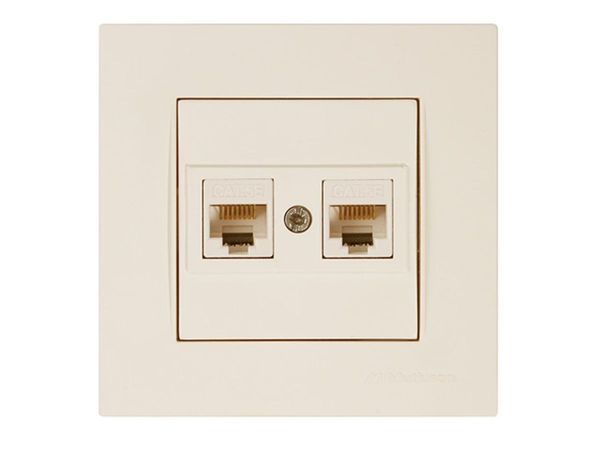 Розетка компьютерная 2xRJ45 (Cat5e, скрытая) кремовая, RITA, MUTLUSAN