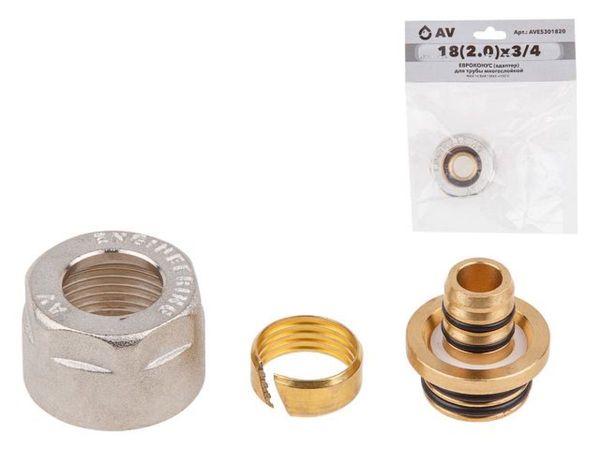 Евроконус (адаптер) 18(2.0) х 3/4" вн. для труб PEX, AV Engineering (инд. упак.)