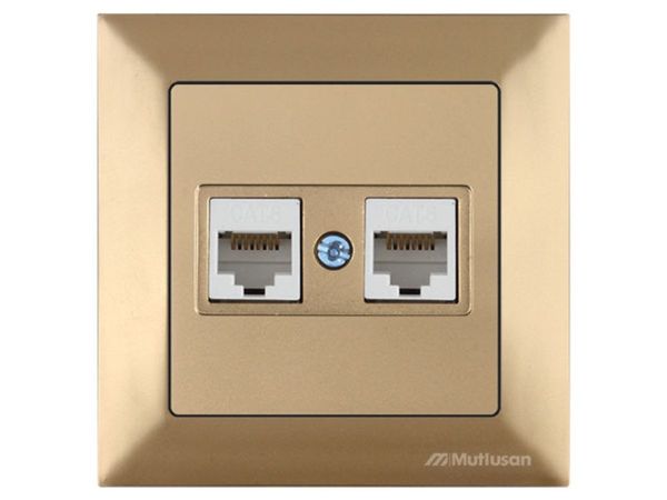 Розетка компьютерная 2xRJ45 (Cat6, скрытая) золото, DARIA, MUTLUSAN