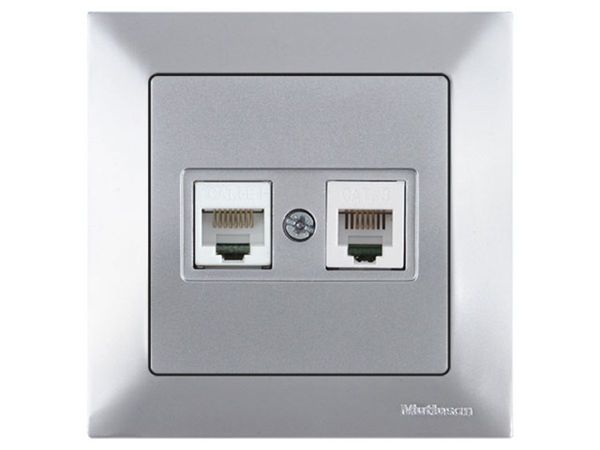 Розетка телефонная + компьютерная (RJ12+Cat5e, скрытая) серебро, DARIA, MUTLUSAN