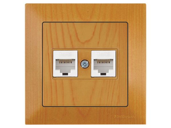 Розетка компьютерная 2xRJ45 (Cat6, скрытая) дуб, DARIA, MUTLUSAN