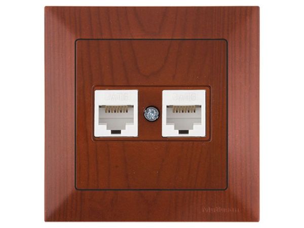 Розетка компьютерная 2xRJ45 (Cat6, скрытая) вишня, DARIA, MUTLUSAN