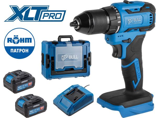 Аккум. дрель-шуруповерт BULL SR 1804 R-series Xcase XLTpro БЕСЩЕТ., Импульс., 18 В, 50 Н*м, 2х4 А*ч
