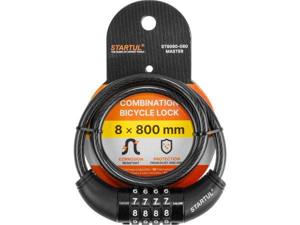 Замок велосипедный кодовый 8х800мм STARTUL MASTER (ST8090-080)