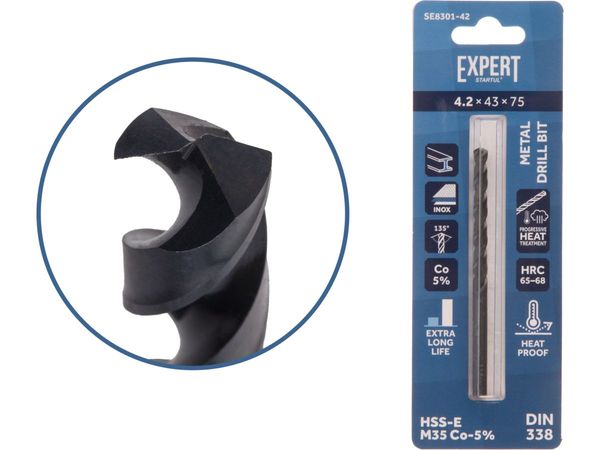 Сверло по металлу ц/х 4.2х43х75 мм HSS-Co Black EXPERT STARTUL