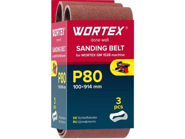Шлифлента 100x914 мм P80 бесконечная 3 шт. для станка WORTEX GM 1528