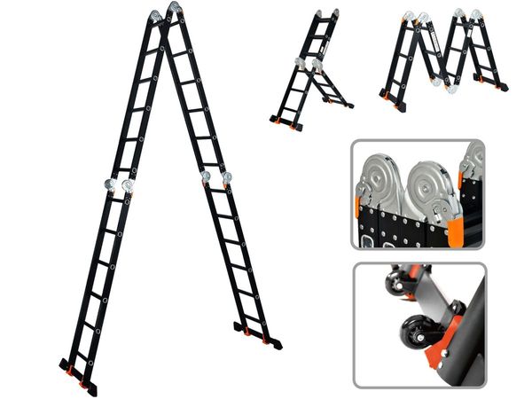 Лестница алюм. многофункц.4х6 ступ.(стрем.-332см,лестн.-690см) 17,0кг BLACK LINE STARTUL (ST9930-06)