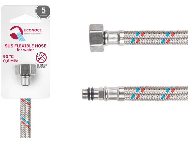 Подводка гибкая, SUS, иголка м10 короткая - гайка 1/2" 120 см ECONOCE